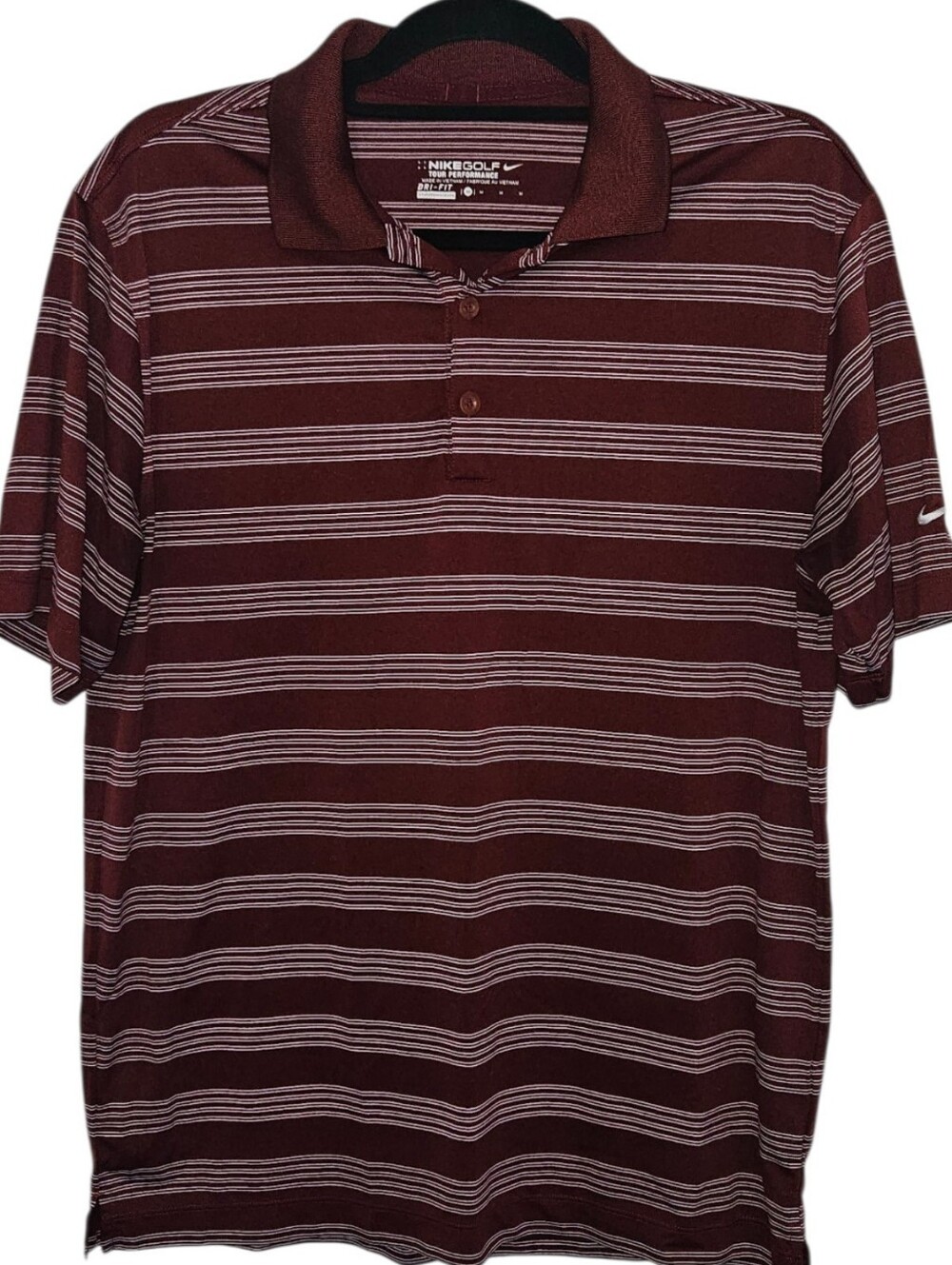 Nike Golf Tour Performance Dri-FIT Striped Polo Shirt Maroon Burgundy Men’s M